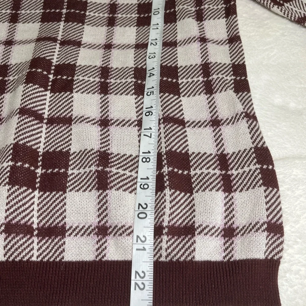 Ann Taylor Factory Burgundy/Cream Plaid Knit Long Sleeve Crew Neck Sweater Sz XS - Picture 6 of 7
